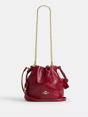 ❤️NWT❤️ COACH Faye Mini Drawstring Bucket Bag in Red patent leather